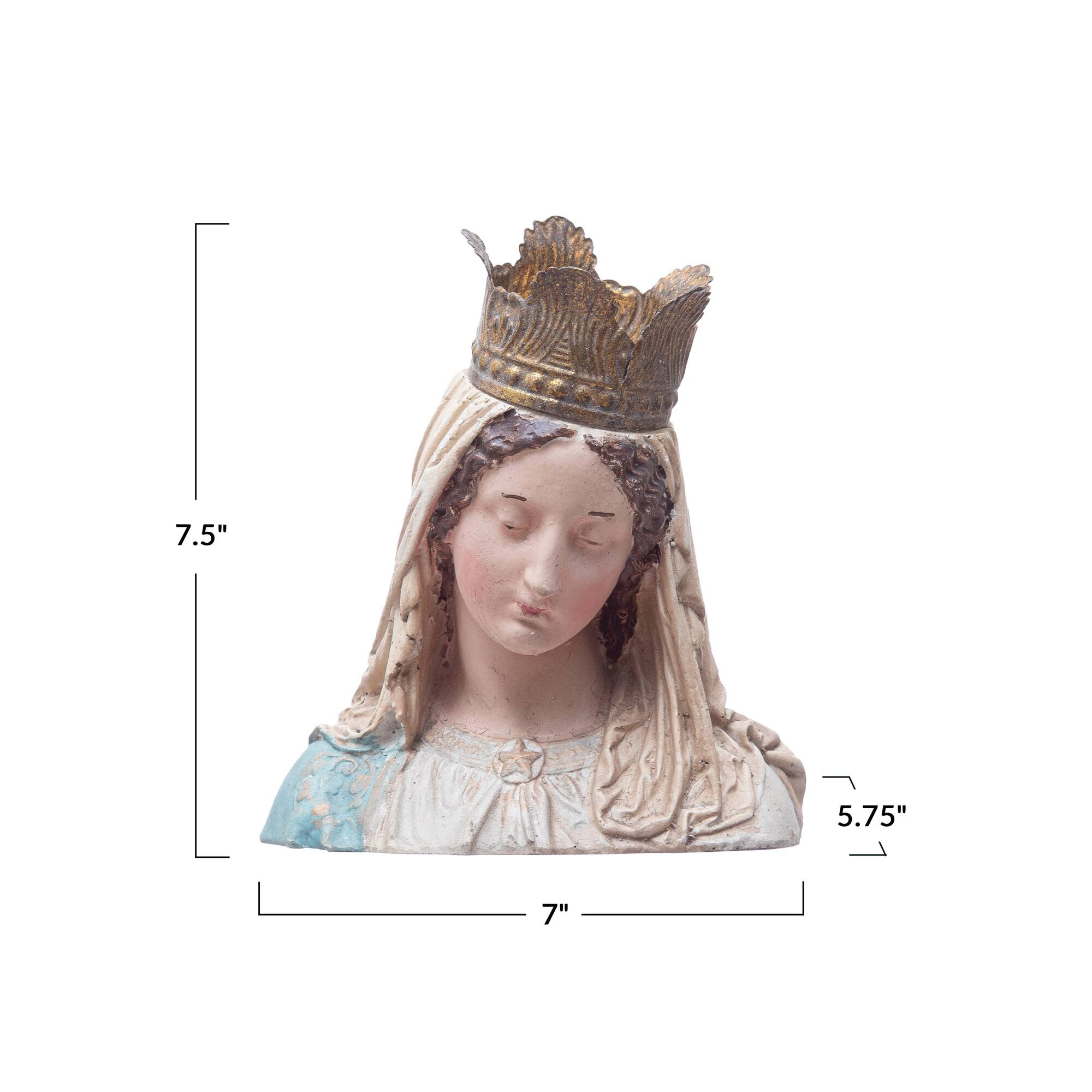 Hello Honey® 8" Magnesia Virgin Mary Bust with Removable Crown